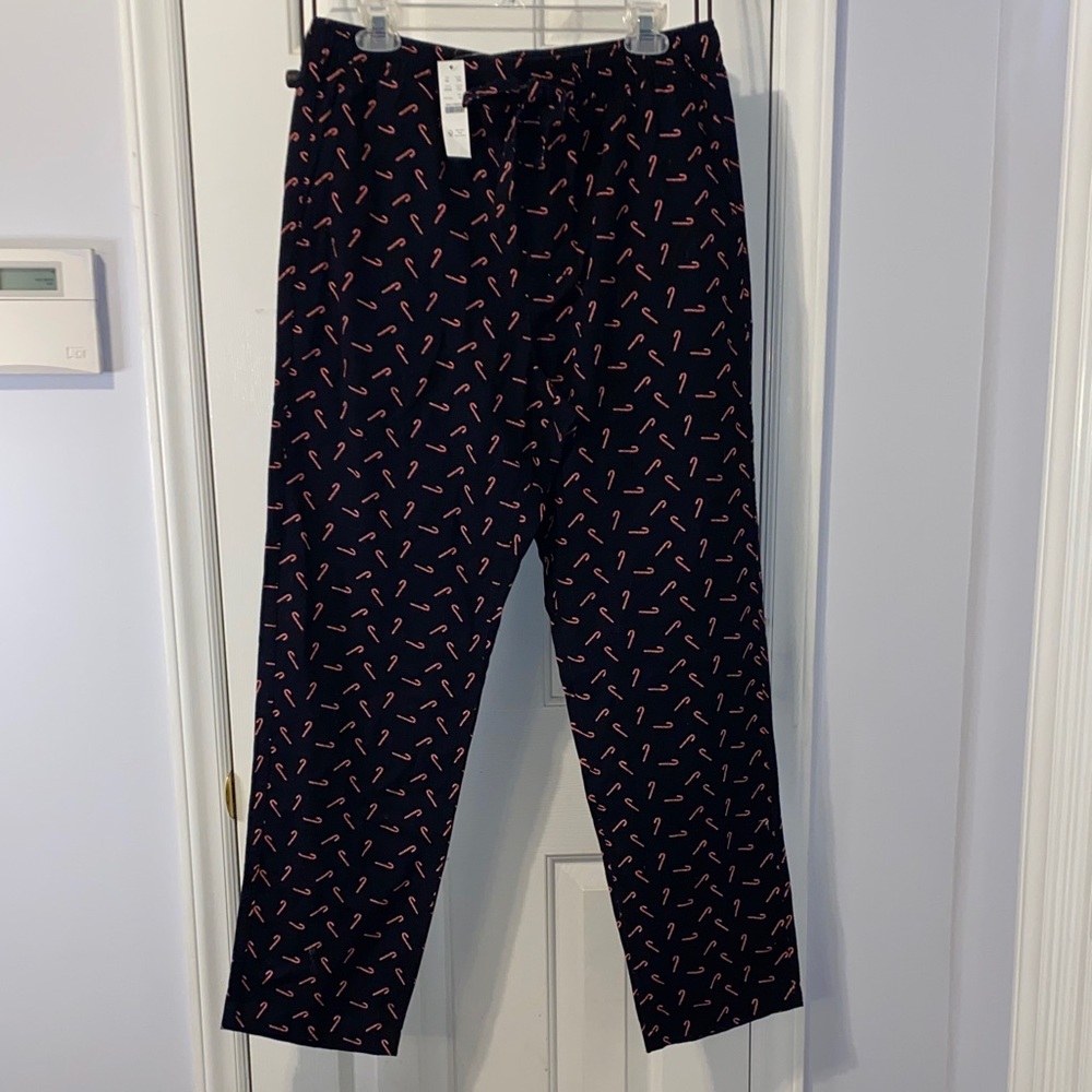 NWT J. Crew men’s Holiday PJ Lounge pants, black with candy canes, sz. M